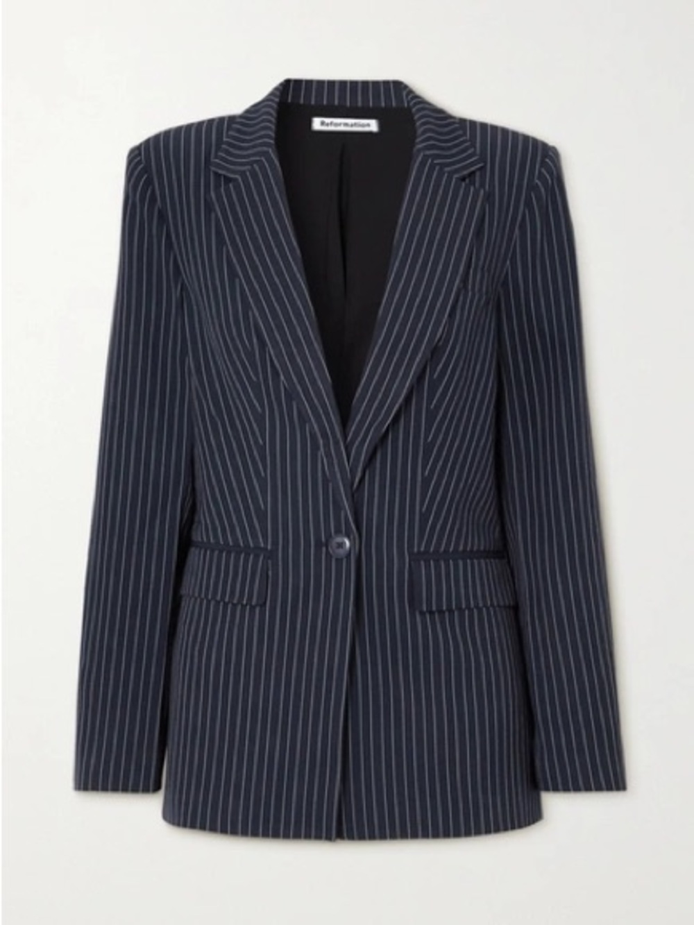 Reformation Navy Pinstripe Single-Button Blazer